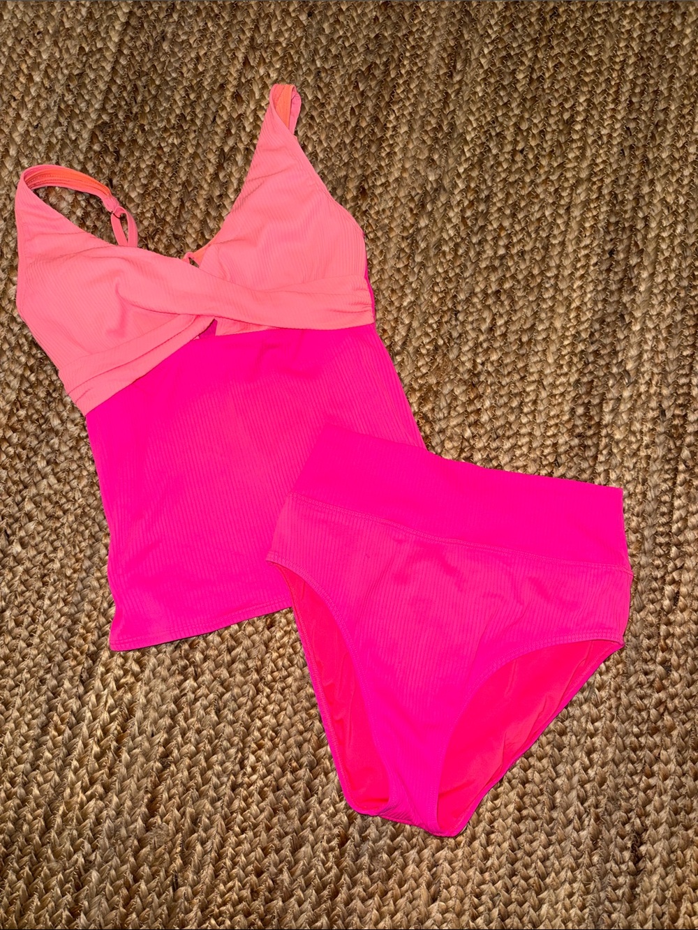 Two-Tone Pink Twist-Front Tankini Swimsuit